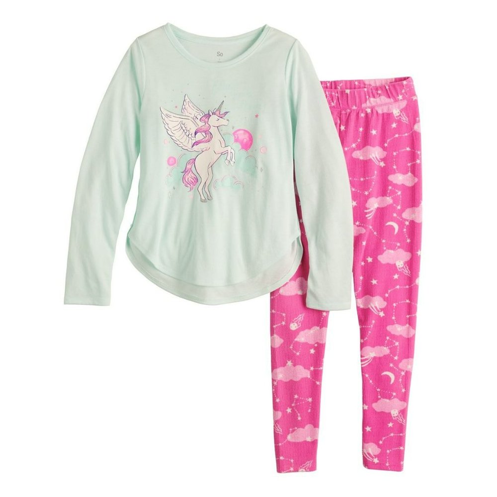 NWT SO 2 Piece Pajama Set Unicorn Girls size 16 Pink